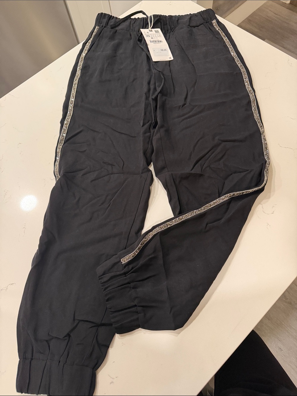 Zara Black Joggers with Silver Side Tape